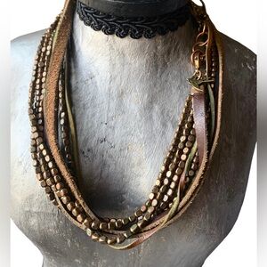 Sparrow Metal & Leather Four Strand Bohemian Earthy Necklace Woman’s Jewelry